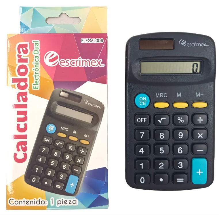 Calculadora Básica Escolar Escrimex 8 Dig. Solar Color Negro