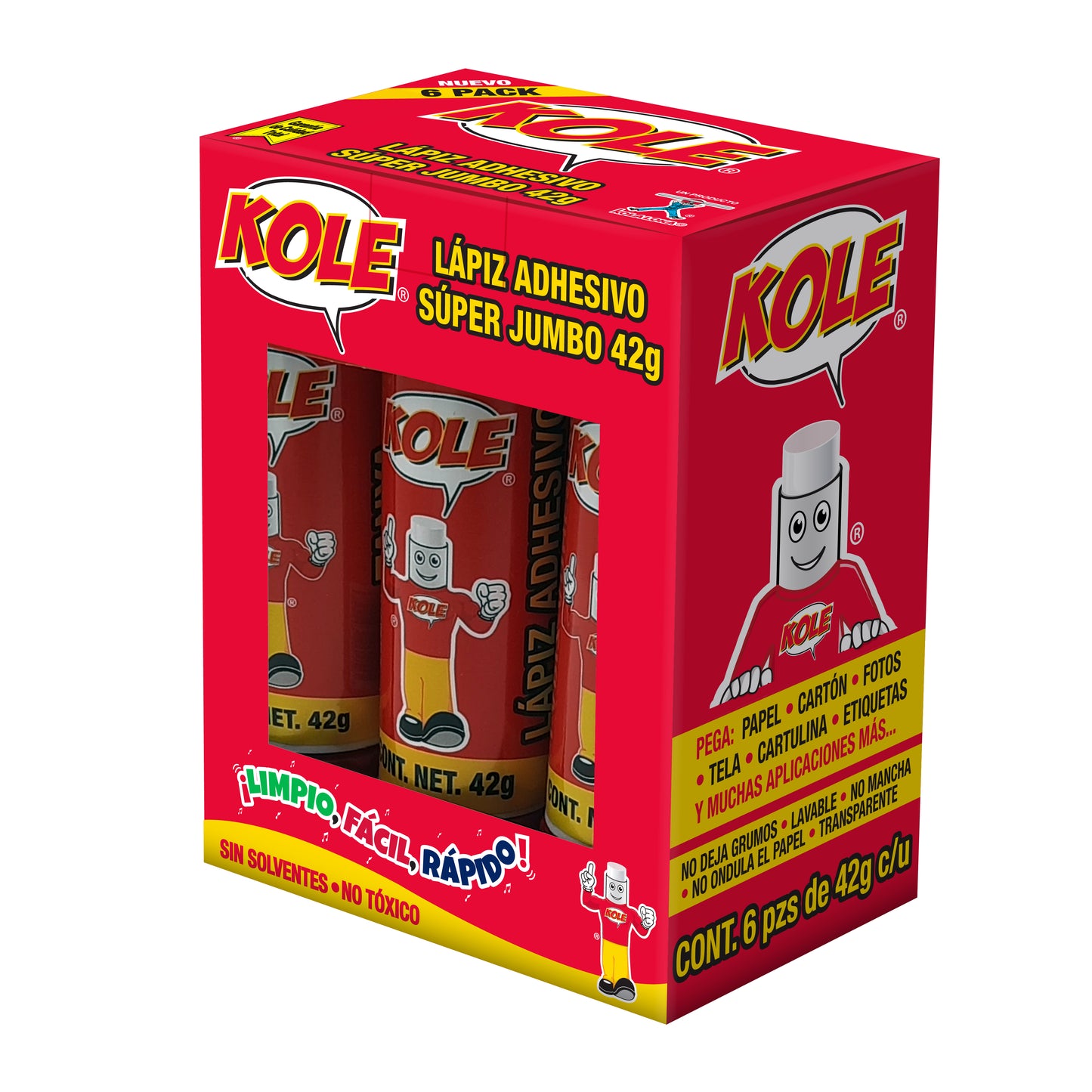 LAPIZ ADHESIVO KOLE 42 G CHAROLA C/6 PZA
