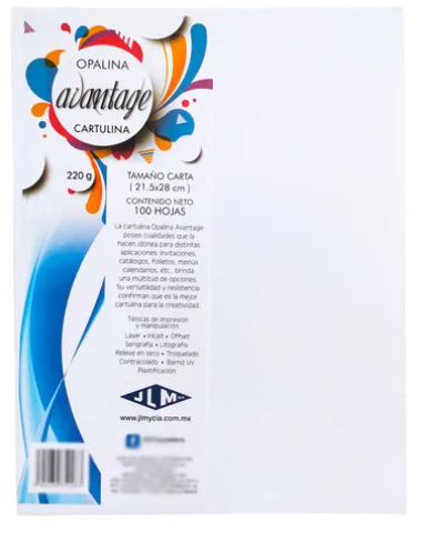 Papel Cartulina Opalina Gruesa 220g T/carta Blanca C/100